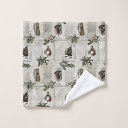 Vignettes de Noël victoriennes avec verdure d'hive (Gant de toilette)