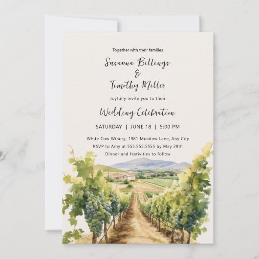 Vignoble aquarelle avec faire-part de mariage RSVP (Devant)