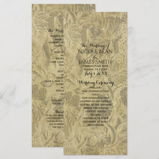 Vignoble de raisins Élégant programme de mariage É (Devant / Derrière)