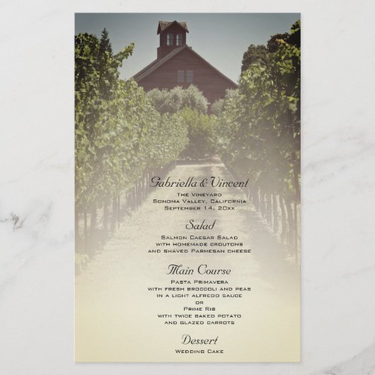 Vignoble et Rustique Rouge Barne Mariage Menu (Devant)