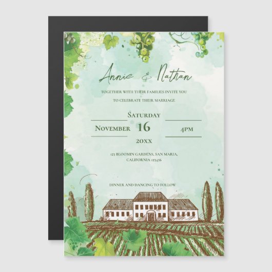 Vignoble romantique et Faire-part de mariage graph (Devant / Derrière)