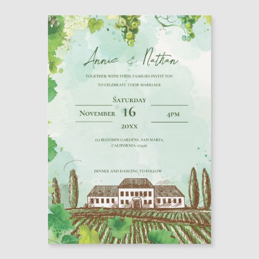 Vignoble romantique et Faire-part de mariage graph (Devant)