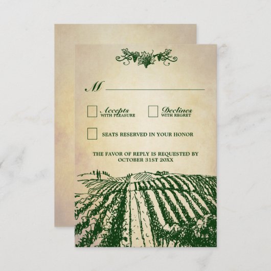 Vignoble toscan vintage Mariage RSVP Cartes (Devant / Derrière)