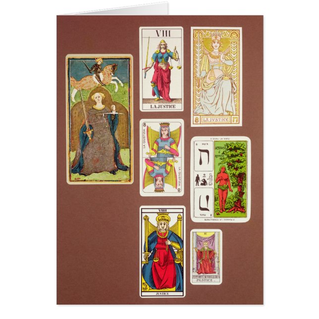 VIII justice, sept cartes de tarot (Devant)