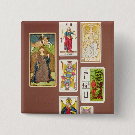 VIII Justitie, zeven tarotkaarten Vierkante Button 5,1 Cm (Voorkant)