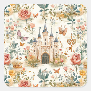 Viintage Middeleeuws Kasteel Bloemrijke Fantasie V Vierkante Sticker