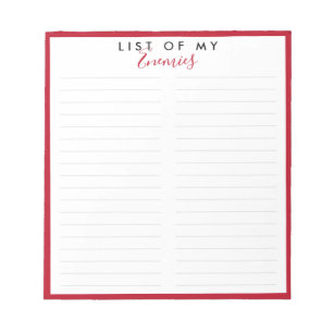 Vijandenlijst Elegante rode grens grappige grap Notitieblok