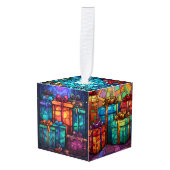 Vijf Afbeelding Glas in lood Kerstmis Kubus Ornament (Voorkant hoekig)