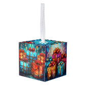 Vijf Afbeelding Glas in lood Kerstmis Kubus Ornament (Achter hoekig)