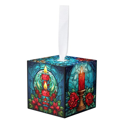 Vijf Afbeelding Glas in lood Kerstmis Kubus Ornament (Voorkant hoekig)