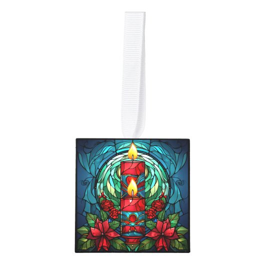 Vijf Afbeelding Glas in lood Kerstmis Kubus Ornament (Voorkant)