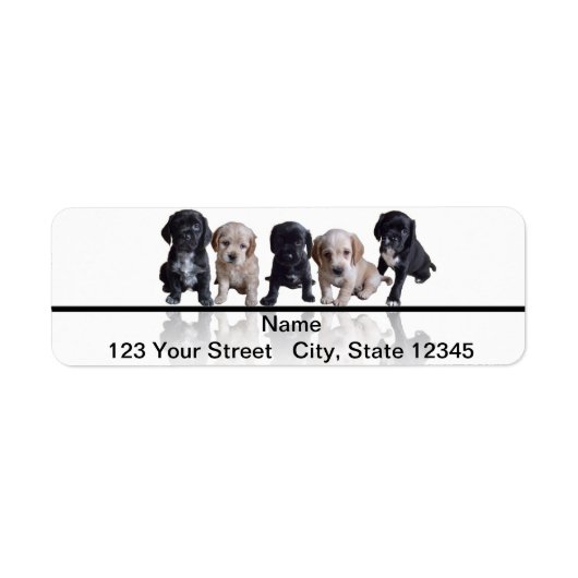 Vijf Black en Tan Cocker Spaniel Puppies Etiket (Voorkant)