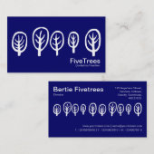 Vijf bomen - wit op donkerblauw visitekaartje (Voorkant / Achterkant)