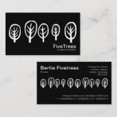 Vijf bomen - wit op zwart visitekaartje (Voorkant / Achterkant)