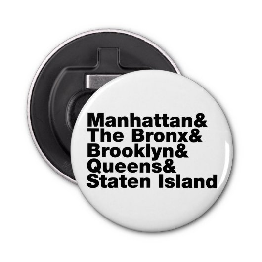 Vijf Boroughs ~ New York City Button Flesopener (Voorkant)