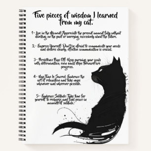 Vijf Cat Wisdom Black Cat Design Spiraalvormig Not Notitieboek