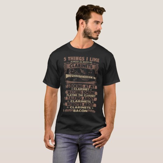Vijf dingen die ik leuk vind als Clarinet Music In T-shirt (Voorkant volledig)