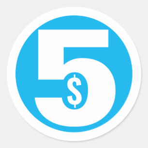 Vijf dollar ronde sticker