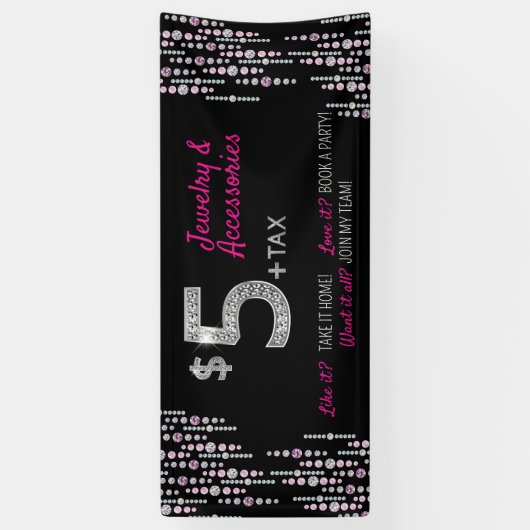 Vijf dollar voor juwelen en accessoires - Paparazz Spandoek (Verticaal)