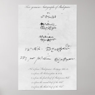 Vijf echte autografieken van William Shakespeare Poster