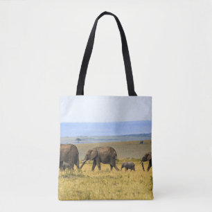 VIJF ELEPHANTS OP BROWN GRASS DRAAGTAS