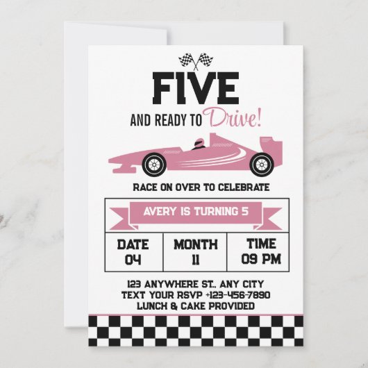 Vijf en klaar om meisje 5e verjaardagsfeestje te r kaart (Voorkant)