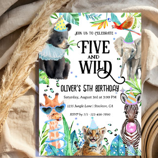 Vijf en wilde luipaard safari dieren 5e verjaardag kaart