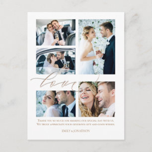 Vijf foto collage Script Love Wedding Bedankt Briefkaart