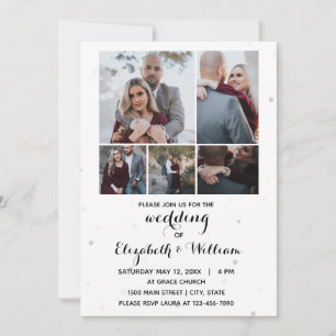 Vijf Foto's Collage Elegant Wedding Uitnodiging