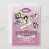 Vijf Foto's op Waterverf Afstuderen Roze ID892 Kaart (Voorkant)