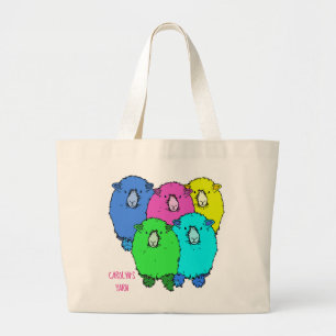 Vijf gekleurde schapen van cartoon met jouw naam g grote tote bag