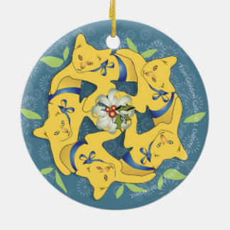 Vijf gouden katten... dubbelzijdig keramisch ornament