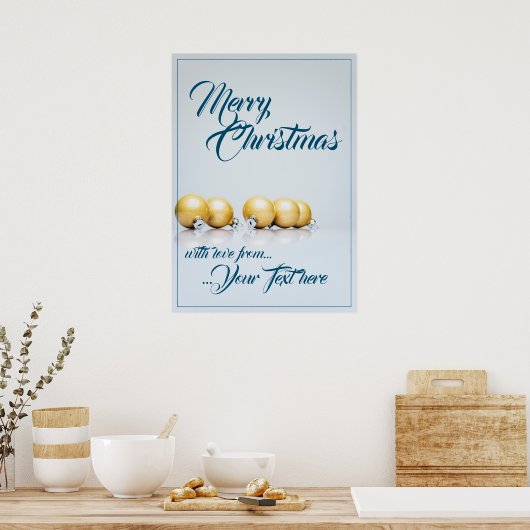 Vijf gouden kerstballen - blauw schrijven poster (Keuken)