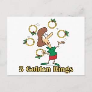vijf gouden ringen 5e vijfde kerstdag feestdagenkaart