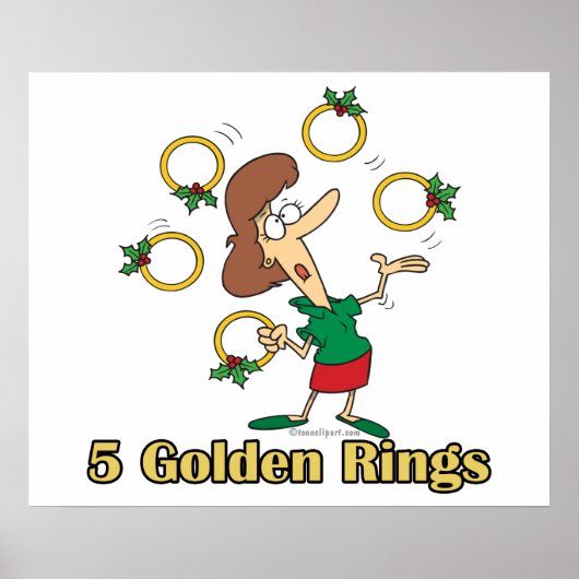 vijf gouden ringen 5e vijfde kerstdag poster (Voorkant)
