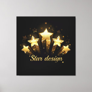 Vijf gouden sterren op zwart canvas afdruk