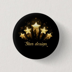 Vijf gouden sterren op zwart ronde button 3,2 cm