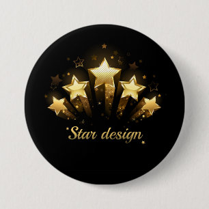 Vijf gouden sterren op zwart ronde button 7,6 cm