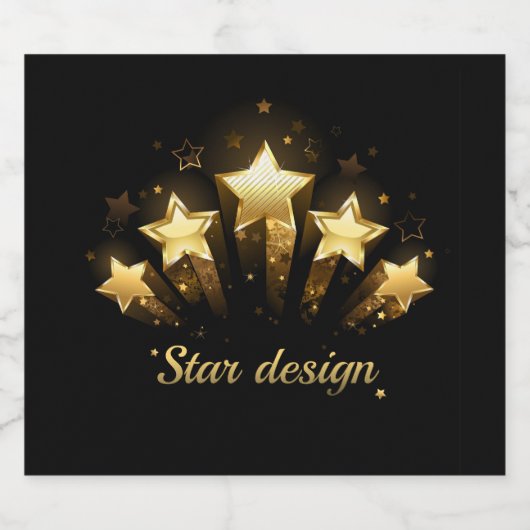 Vijf gouden sterren op zwart sparkling wijnetiket (Enkel label)