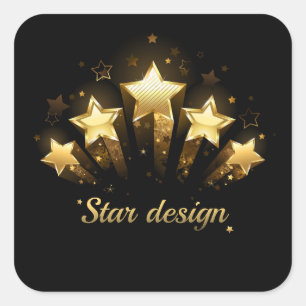 Vijf gouden sterren op zwart vierkante sticker
