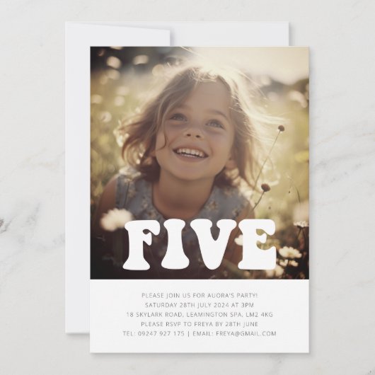 Vijf - Groovy Foto Verjaardag Uitnodiging (Voorkant)