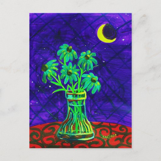 Vijf Happy Green Flowers Briefkaart (Voorkant)