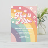 Vijf is een Vibe 70s Rainbow Daisy 5e verjaardag Kaart (Staand voorkant)