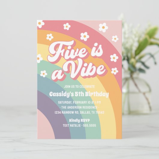 Vijf is een Vibe 70s Rainbow Daisy 5e verjaardag Kaart (Staand voorkant)