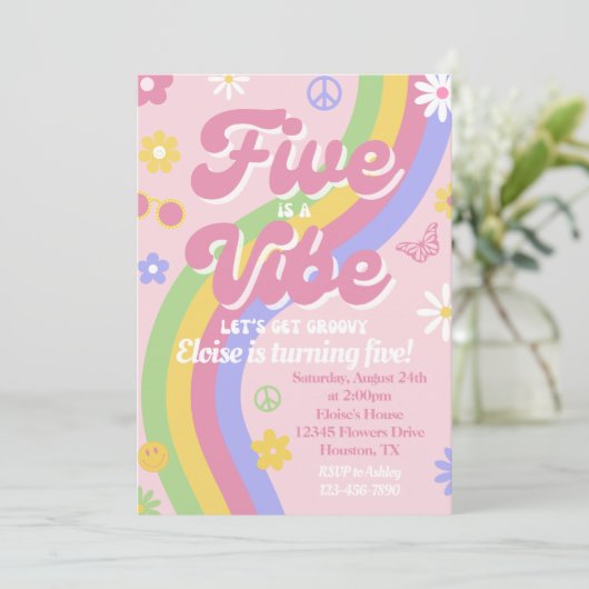 Vijf is een vibe Birthday Uitnodiging (Staand voorkant)