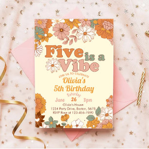 Vijf is een vibe Floral 5th Birthday uitnodiging
