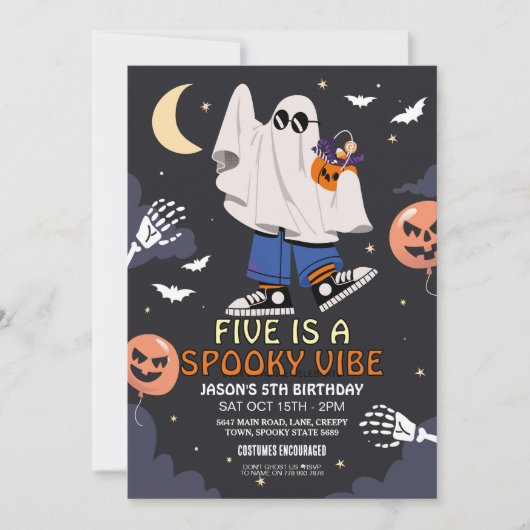 Vijf is een Vibe Ghosts Bats Halloween kostuum Kaart (Voorkant)