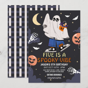 Vijf is een Vibe Ghosts Bats Halloween kostuum Kaart