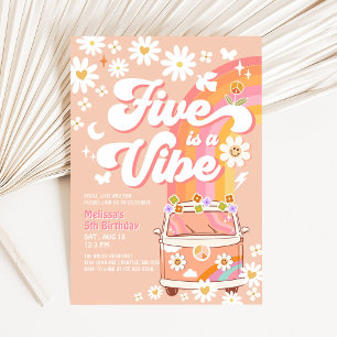 Vijf is een Vibe Girl Roze Perzik Groovy 5e Verjaa Kaart