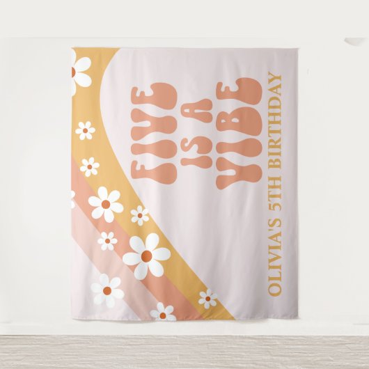 Vijf is een Vibe Groovy Daisy 5e Verjaardag Banner Wandkleed (Voorkant)
